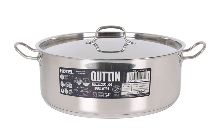 Quttin Cacerola con Tapa Acero Inoxidable 32 cm, 0.8 mm, 9.5 L (2 Unidades)