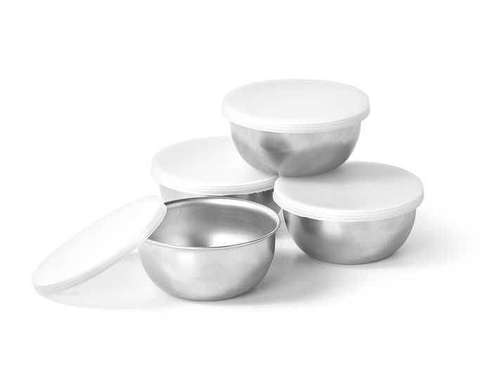 Kinvara Set 4 Boles Con Tapa 130ml 9x21.5x9cm Metal SS304 Plastico PE Plata (Set de 12)