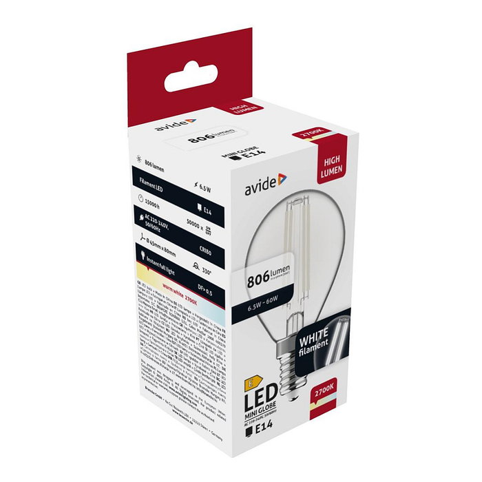 Avide Bombilla LED White Filament Mini Globe 6,5W E14 Blanco cálido Avide Bombilla LED White Filament Mini Globe 6,5W E14 Blanco cálido