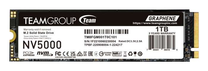 TEAMGROUP NV5000 SSD 1 TB M.2 PCI Express 4.0 NVMe 3D NAND para PC/ordenador portátil TEAMGROUP NV5000 SSD 1 TB M.2 PCI Express 4.0 NVMe 3D NAND para PC/ordenador portátil