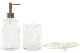 DKD Home Decor Set de Baño de 3 Piezas en Cristal y ABS, Transparente