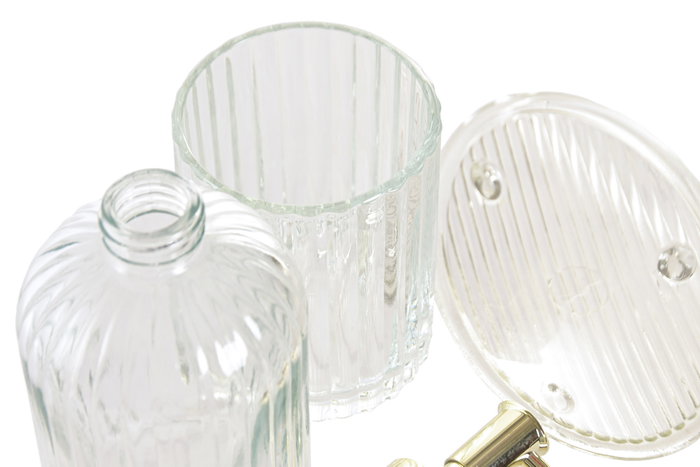 DKD Home Decor Set de Baño de 3 Piezas en Cristal y ABS, Transparente