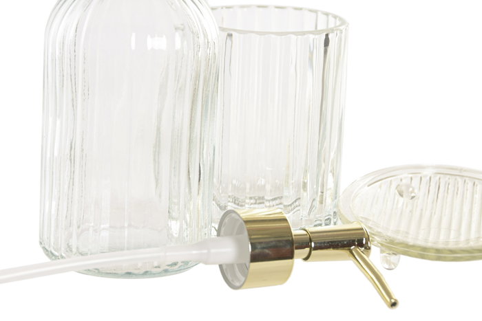 DKD Home Decor Set de Baño de 3 Piezas en Cristal y ABS, Transparente