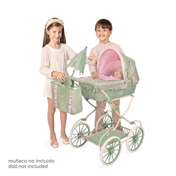 BebéDue Carriola de Muñeca Plegable con Sombrilla y Bolso, para Muñecas de Hasta 48 cm, Coches para Niñas, Dimensiones 93x80x42 cm