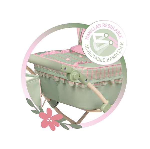 BebéDue Carriola de Muñeca Plegable con Sombrilla y Bolso, para Muñecas de Hasta 48 cm, Coches para Niñas, Dimensiones 93x80x42 cm