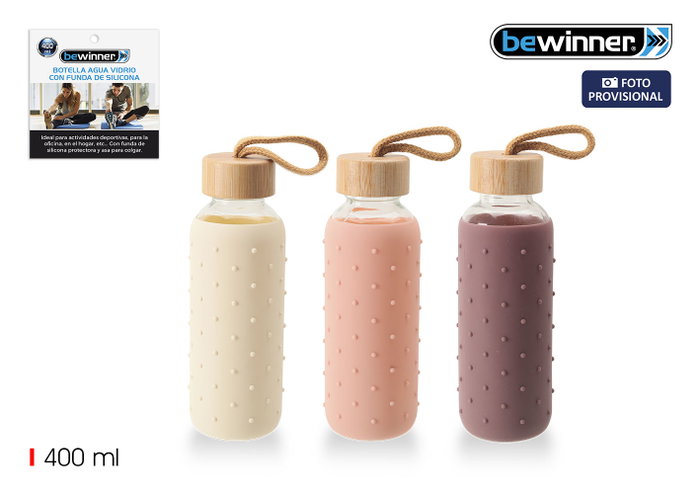 Prx Botella Agua Vidrio/Silicona 400ml Bewin 7x7x19.8cm (24 Unidades) Prx Botella Agua Vidrio/Silicona 400ml Bewin 7x7x19.8cm (24 Unidades)