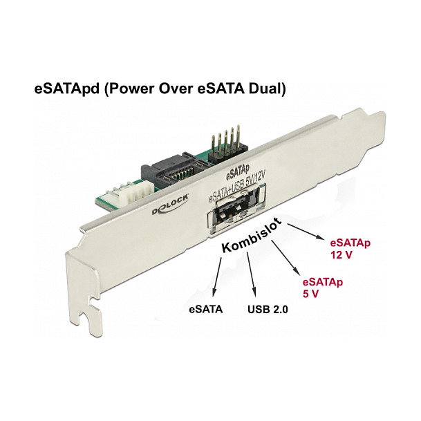 DeLOCK 63921 Adaptador de Bandeja SATA a eSATA y USB para 5 V / 12 V, Incluye Cables SATA y USB, para Slotblech Interno DeLOCK 63921 Adaptador de Bandeja SATA a eSATA y USB para 5 V / 12 V, Incluye Cables SATA y USB, para Slotblech Interno