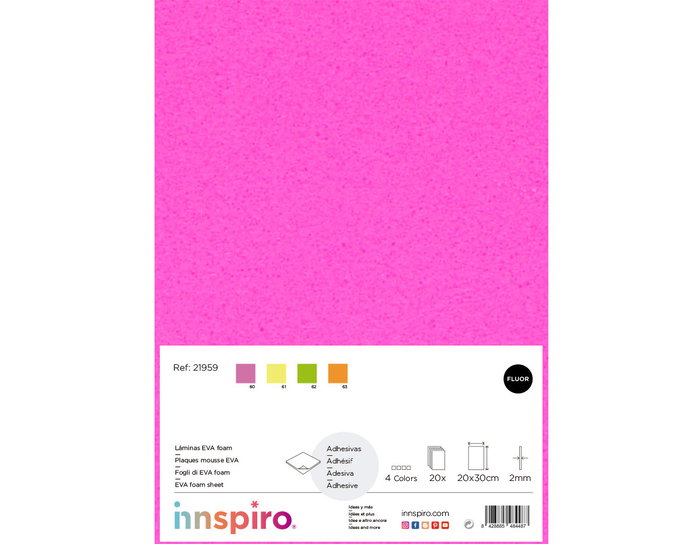 Innspiro Set de 20 láminas de goma EVA Neón adhesivo, 4 colores