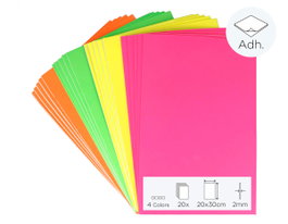 Innspiro Set de 20 láminas de goma EVA Neón adhesivo, 4 colores