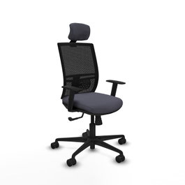 PIQUERAS Y CRESPO Silla de oficina Yunquera Gris oscuro y Negro con mecanismo Sincro, Cabecero y Apoyo Lumbar 1D