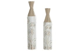 DKD Home Decor Set de 2 Jarrones Metálicos con Flores, Beige y Marrón Claro