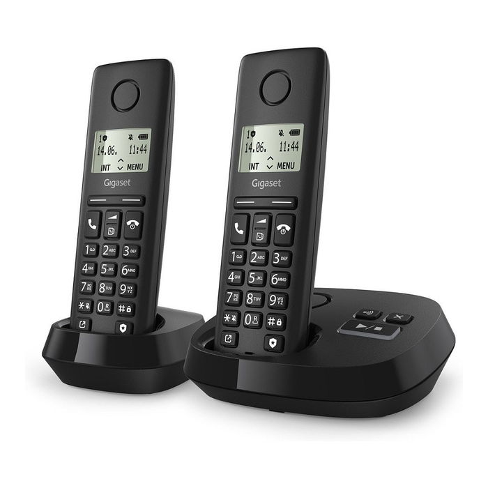 Gigaset PURE 100A Duo - Teléfono DECT/Analógico con Contestador, 2 Auriculares Inalámbricos, Pantalla 1.5", Negro