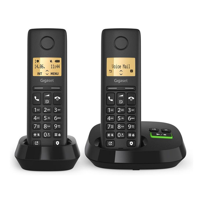 Gigaset PURE 100A Duo - Teléfono DECT/Analógico con Contestador, 2 Auriculares Inalámbricos, Pantalla 1.5", Negro