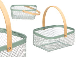 KINVARA Cesta rectangular verde con asa de bambú