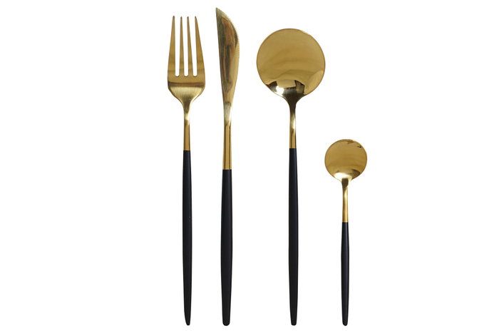DKD Home Decor Set de Cubertería Chic de 16 Piezas Dorado y Negro