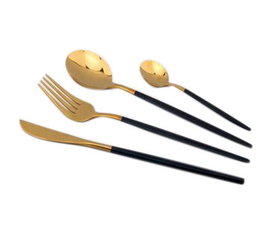 DKD Home Decor Set de Cubertería Chic de 16 Piezas Dorado y Negro