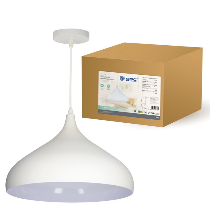 GSC Evolution Lámpara de techo colgante Serie Nola E27 Ø420mm Blanco GSC Evolution Lámpara de techo colgante Serie Nola E27 Ø420mm Blanco