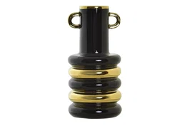 DKD Home Decor Jarrón de Porcelana Bicolor Dorado y Negro 15x15x29 cm
