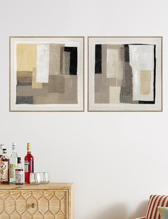 DKD Home Decor Cuadro Abstracto Beige Negro Yute y PS 82 x 82 x 3.8 cm (2 Unidades)