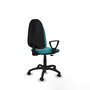 Silla de oficina Algarra con mecanismo Contacto permanente básico tapizada con Tela color Turquesa. Equipada con Base poliamida negra, Brazos fijos y Ruedas autofrenantes