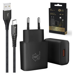 Extralink Kit de cable USB Tipo-A a Tipo-C de 200 cm y cargador Smart Life de 12W, Negro