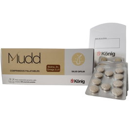 Konig Mudd 240cp Suplemento Para Perros y Gatos, Reduce Caída y Resequedad del Pelaje, Con Zn, Biotina y Ácidos Grasos