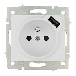 Solera ERP60FUSB Base Bipolar con T/T y Toma Francesa 16A 250V con USB con Obturador Serie Europa Blanco