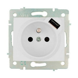 Solera Base bipolar con toma francesa y USB Serie Europa erp60fusb Blanco