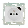 Solera Base bipolar con toma francesa y USB Serie Europa erp60fusb Blanco