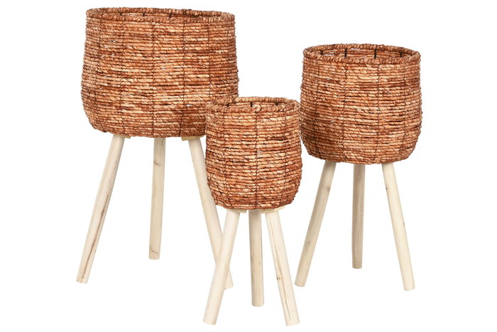DKD Home Decor Macetero Marron Natural Fibra Madera 34 x 60 x 34 cm Set 3 Unidades