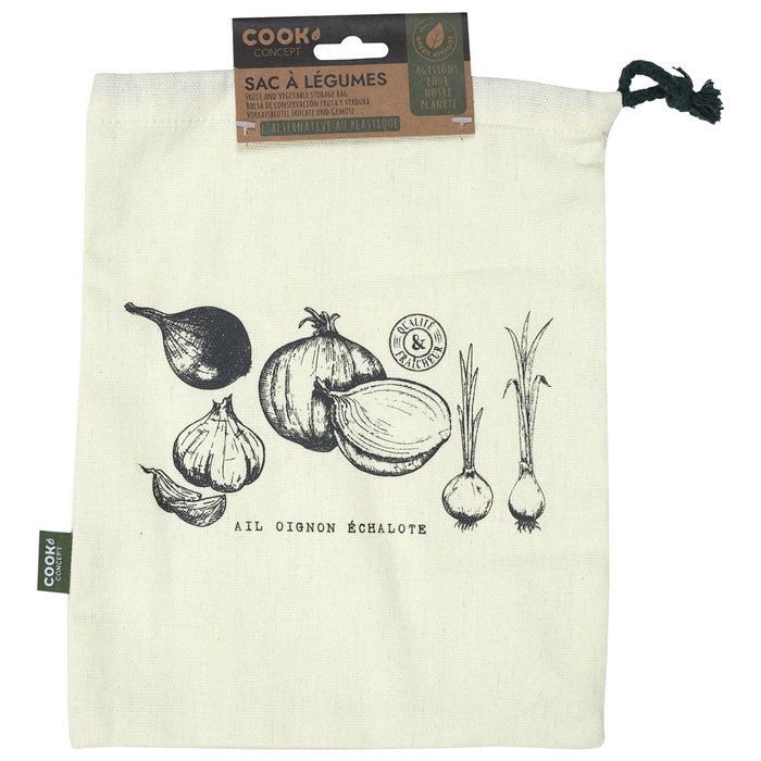 Cook Concept Bolsa Conserva Reutilizable de Tela con Cuerda para Verduras 21x1,5x26,5 cm