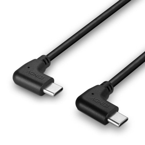 Lindy 32009 Cable USB 2.0 con conectores USB C angulares de 1 m, Negro