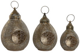 DKD Home Decor Set de 3 Portavelas Metálicos Dorados