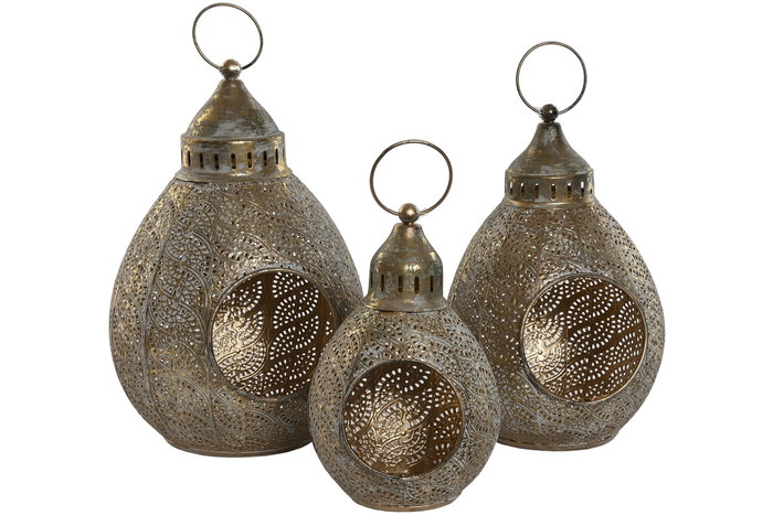 DKD Home Decor Set de 3 Portavelas Metálicos Dorados