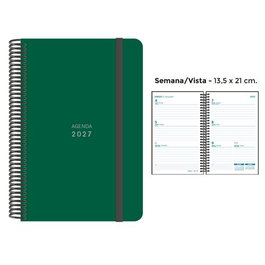 Senfort Agenda Anual 2027 Unicolor Espiral Verde Oscuro