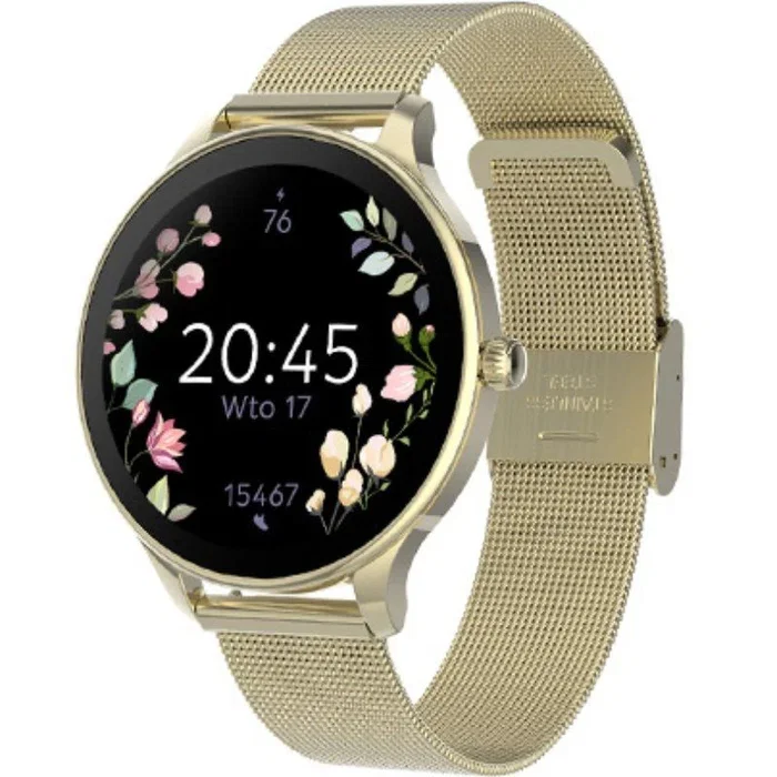 Forever Smartwatch Velora SB-306 - Reloj Inteligente para Mujer, 1.19' Pantalla AMOLED, Monitor Frecuencia Cardíaca, Seguimiento Sueño, Resistente Agua IP68, Color Dorado