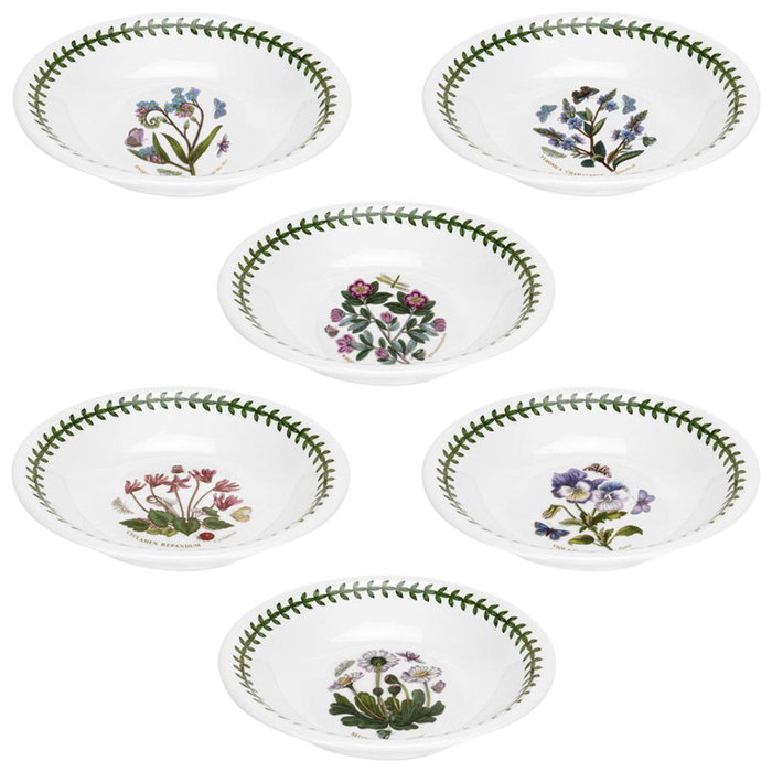 Portmeirion Bol Botanic Garden, Diámetro 18 cm, Juego de 6 Unidades con Decorados Distintos