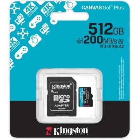 Kingston SDCG4/512GB Tarjeta Memoria microSDXC Canvas Go! Plus 512GB Clase 10 U3 V30 A2 con Adaptador 200MB/s
