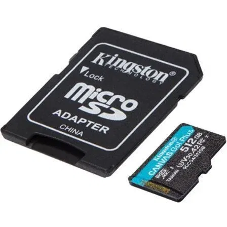 Kingston SDCG4/512GB Tarjeta Memoria microSDXC Canvas Go! Plus 512GB Clase 10 U3 V30 A2 con Adaptador 200MB/s