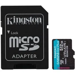 Kingston SDCG4/512GB Tarjeta Memoria microSDXC Canvas Go! Plus 512GB Clase 10 U3 V30 A2 con Adaptador 200MB/s