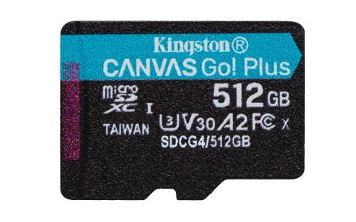Kingston Tarjeta microSDXC Canvas Go Plus SDCG4/512GB 512 GB, 200 MB/s, A2 U3 V30 con Adaptador SD