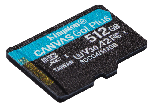Kingston Tarjeta microSDXC Canvas Go Plus SDCG4/512GB 512 GB, 200 MB/s, A2 U3 V30 con Adaptador SD
