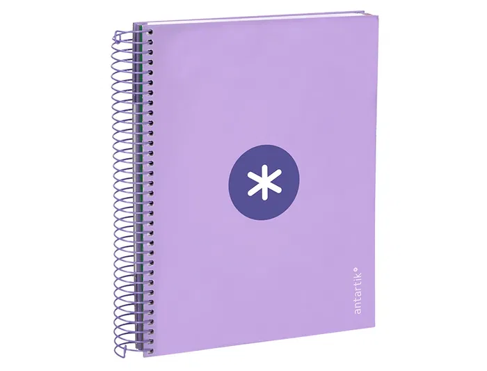 Antartik Cuaderno espiral A5, 120 hojas, 90 gr, cuadro 5mm, tapa forrada, color lavanda
