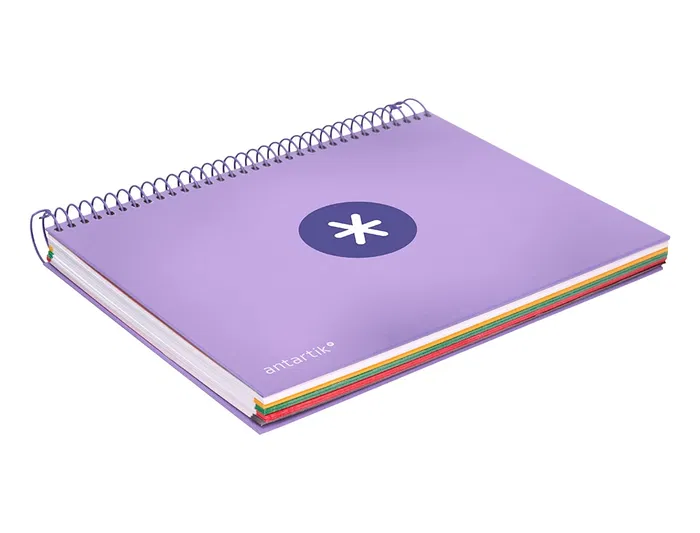 Antartik Cuaderno espiral A5, 120 hojas, 90 gr, cuadro 5mm, tapa forrada, color lavanda