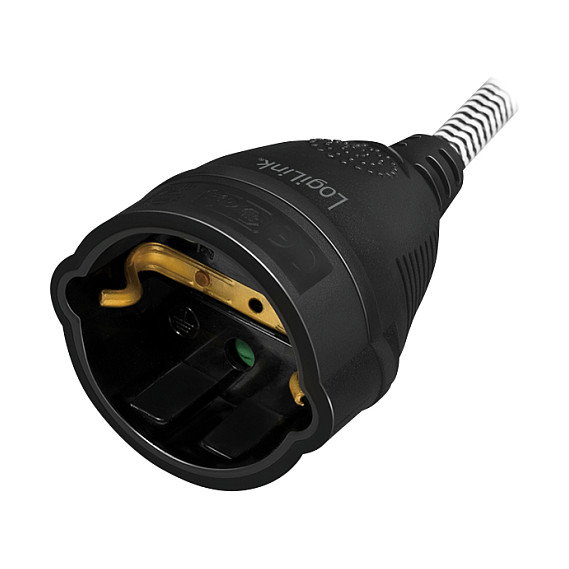 LogiLink Cable de extensión de alimentación CEE 7/7 a CEE 7/3, textil, 3 m, negro/gris