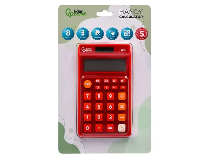 Liderpapel Calculadora xf11 Bolsillo 8 Dígitos Solar y Pilas Color Rojo 115x65x8 mm