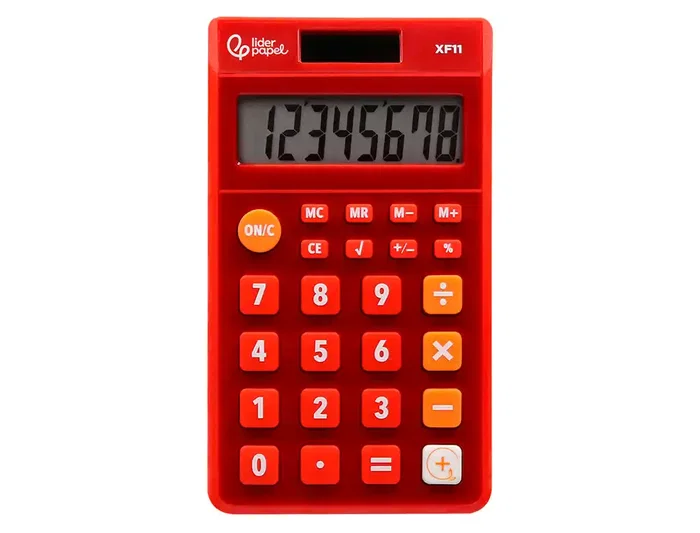 Liderpapel Calculadora xf11 Bolsillo 8 Dígitos Solar y Pilas Color Rojo 115x65x8 mm