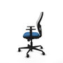 Silla de oficina Jorquera con mecanismo Sincro tapizada con Similpiel color Azul claro y malla color Blanco. Equipada con lumbar 1D, Brazos 1D y Ruedas 65mm nailon