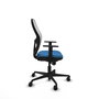 Silla de oficina Jorquera con mecanismo Sincro tapizada con Similpiel color Azul claro y malla color Blanco. Equipada con lumbar 1D, Brazos 1D y Ruedas 65mm nailon