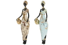 DKD Home Decor Figura de Resina Africana Verde y Beige Surtida 2 Unidades